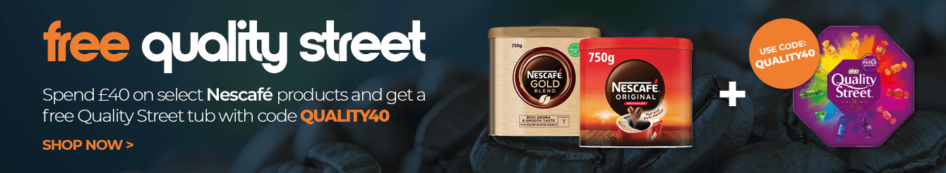 Spend 40 on select Nescafe products and claim a free tub of Quality Street with code QUALITY40.